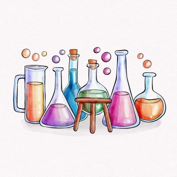 手绘风格化学试验仪器烧瓶烧杯免抠矢量图片素材