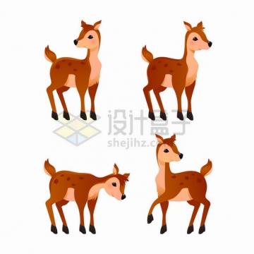 4款可爱的梅花鹿小鹿卡通动物png图片素材