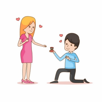 单膝下跪正在向女友求婚送戒指的卡通男孩png图片免抠矢量素材