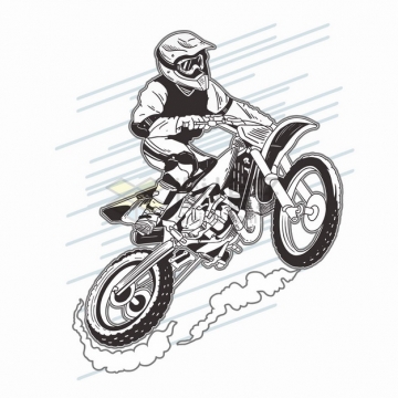 越野摩托车特技表演黑白色手绘漫画插画png图片素材