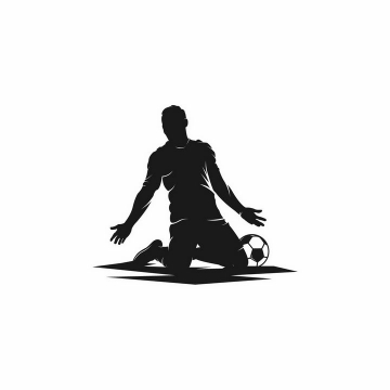 进球以后跪在地上的足球运动员剪影png图片免抠矢量素材