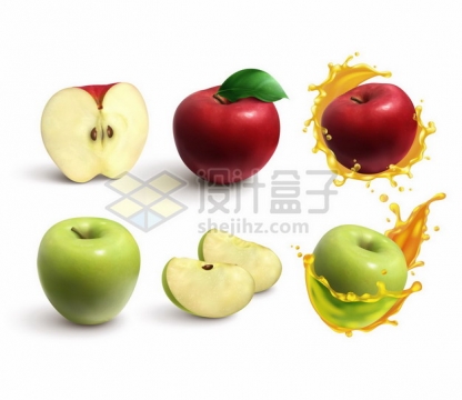 切开的红苹果青苹果和果汁装饰970493png矢量图片素材