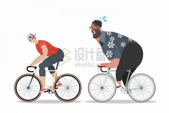 卡通胖子和瘦子骑自行车运动png图片免抠矢量素材