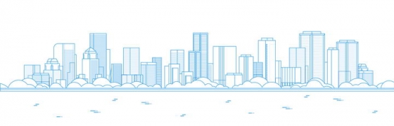 蓝色线条风格简约城市建筑天际线图片免抠矢量图素材