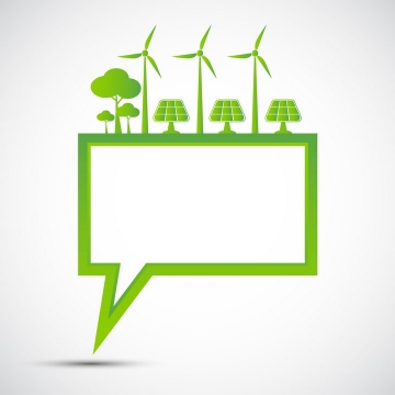 绿色边框对话框上的风力发电和太阳能发电等清洁能源图片免抠矢量素材
