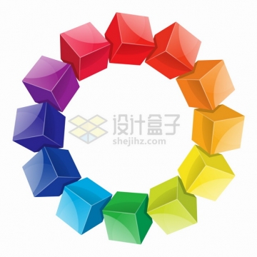 彩色立方体立方块组成的圆环装饰png图片素材