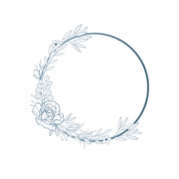 手绘风格白色的花朵和蓝色线条组成的文本框标题框png图片免抠矢量素材