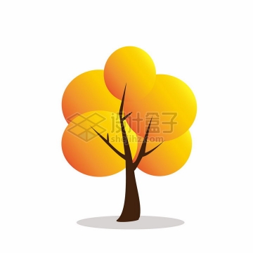 秋天橙色树冠的卡通大树png图片免抠矢量素材