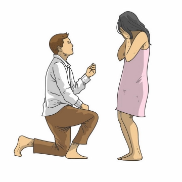 拿着戒指单膝下跪向女友求婚的男人png图片免抠矢量素材