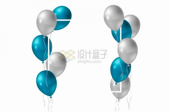 深蓝色和灰色气球组成的白色方框文本框标题框png图片免抠矢量素材
