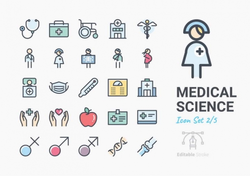 25款MBE风格的医疗医学类线条图标icon图片免抠素材