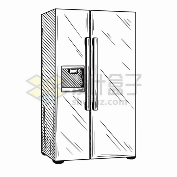手绘素描风格双门对开电冰箱家用电器png图片免抠矢量素材