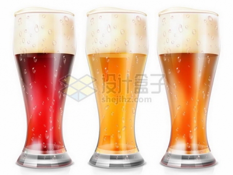 三杯逼真的啤酒玻璃酒杯940382png矢量图片素材