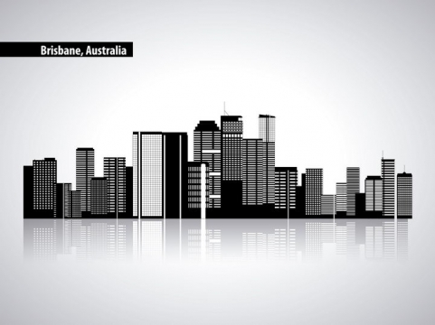 黑白色组成的城市建筑天际线倒影图片免抠矢量图素材