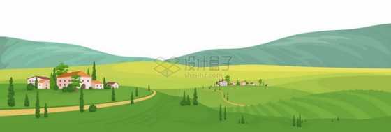 远方大山和近处绿油油的田野乡村草原499122png矢量图片素材