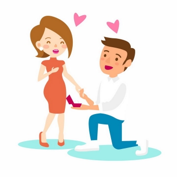 卡通男人拿着戒指向女朋友求婚爱情png图片免抠矢量素材