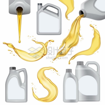 各种润滑油机油桶和金黄色的液体机油png图片素材