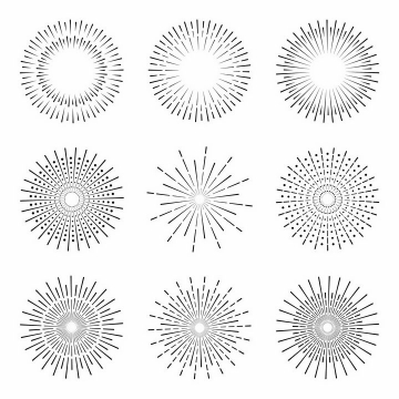 9款圆形放射线烟花线条图案png图片免抠矢量素材