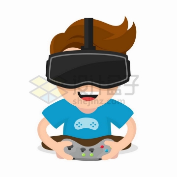 卡通男孩戴着VR眼镜正在打游戏png图片免抠矢量素材
