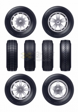 4款汽车轮胎轮圈轮毂侧面和正面花纹图png图片素材