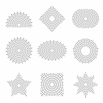 9款半圆形方形点线结合的放射线烟花线条图案png图片免抠矢量素材