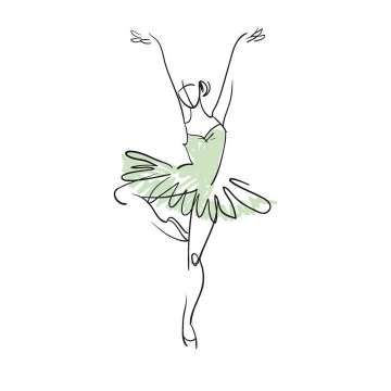 手绘涂鸦线条风格绿色芭蕾舞舞者展示效果免抠矢量图片素材