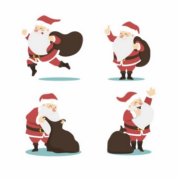4款可爱搞笑背着礼物袋的圣诞老人免抠图片素材
