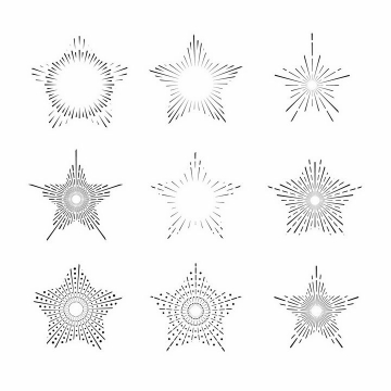 9款点线结合五角星形状放射线烟花线条图案png图片免抠矢量素材