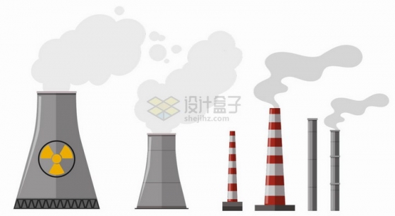 化工厂发电厂等工厂冒烟的烟囱png图片免抠矢量素材