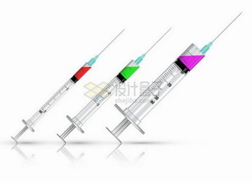 三款彩色液体一次性注射器针筒医疗用品png图片免抠矢量素材
