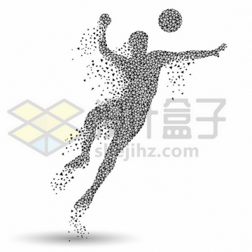 创意黑色三角形组成的足球运动员踢足球709999图片素材