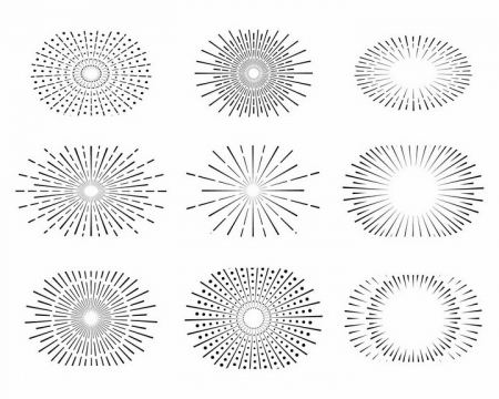 9款椭圆形点线结合风格放射线烟花线条图案png图片免抠矢量素材
