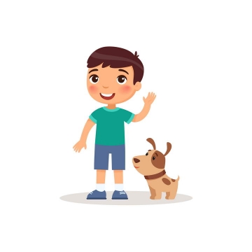 卡通可爱风格男孩和宠物狗小狗儿童节图片免抠素材