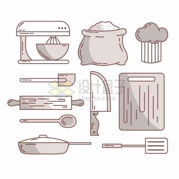 MBE风格搅拌机面粉擀面杖菜刀砧板等厨房用品png图片素材
