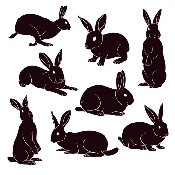 8种黑色的兔子图案图片免抠素材