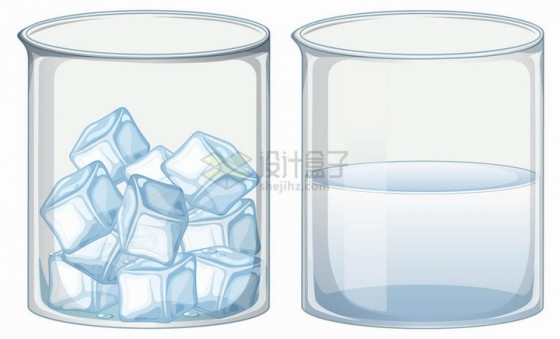 装满冰块和液态水的玻璃烧杯png图片免抠eps矢量素材