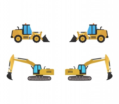 扁平化风格挖掘机推土机等工程机械免抠矢量图素材
