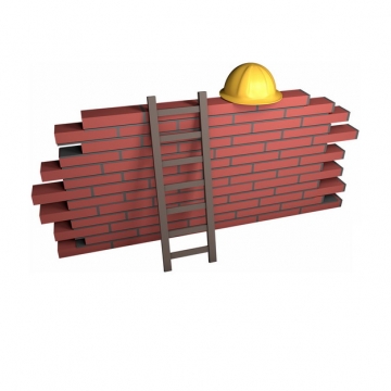 3D风格砖墙上的梯子和安全帽993061png图片免抠素材