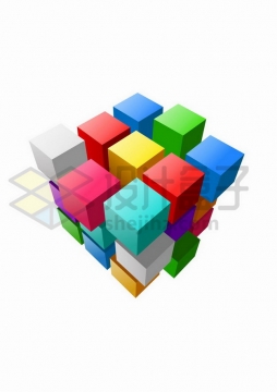 错位的彩色3D立方体矩阵魔方png图片免抠矢量素材