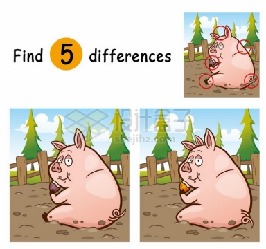 儿童益智游戏插图吃东西的小猪找茬找不同配图png图片免抠素材