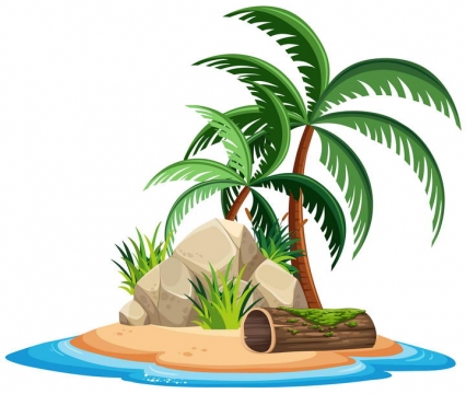 卡通风格海岛上的石头堆和椰子树图片免抠素材