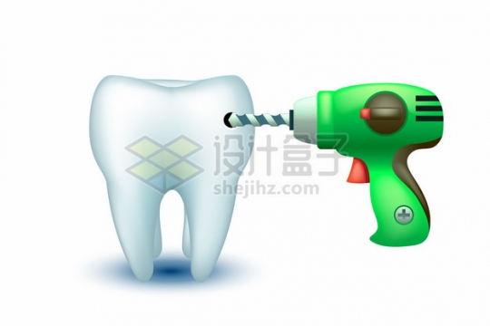 电钻正在对3D立体牙齿进行钻孔415261png矢量图片素材