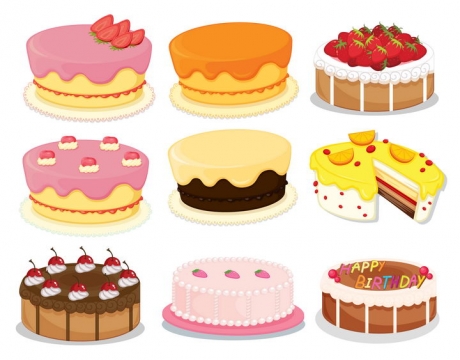 9款糖果色奶油蛋糕生日蛋糕图片免抠素材