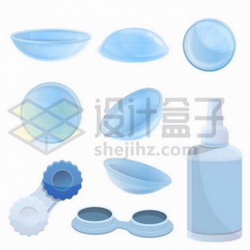 蓝色的隐形眼镜和盒子药水护理液png图片免抠矢量素材