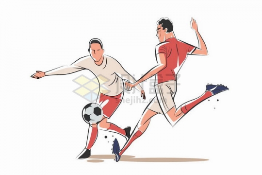 漫画插画风格两个踢足球的运动员球员png图片免抠矢量素材