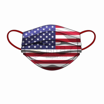 美国国旗星条旗图案的一次性医用口罩png图片免抠矢量素材