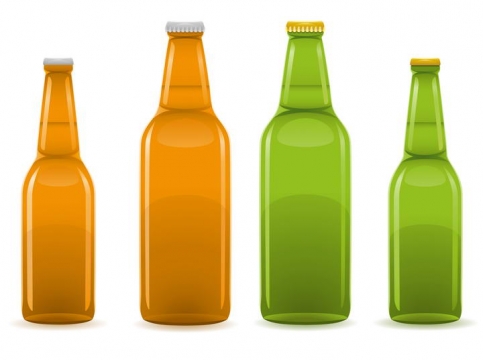 4瓶褐色和绿色的啤酒瓶玻璃瓶图片免抠素材
