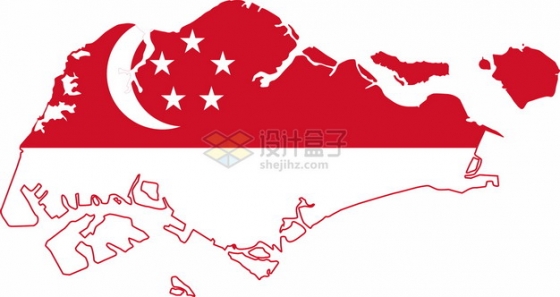 印有国旗图案的新加坡地图png图片素材