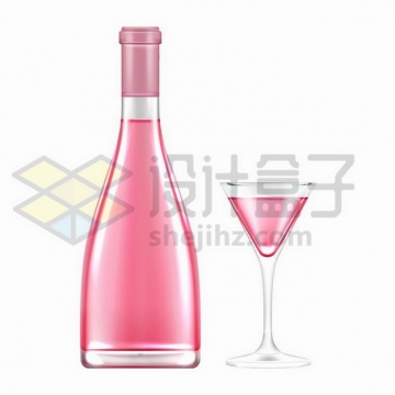 粉红色的酒瓶和鸡尾酒杯png图片免抠矢量素材