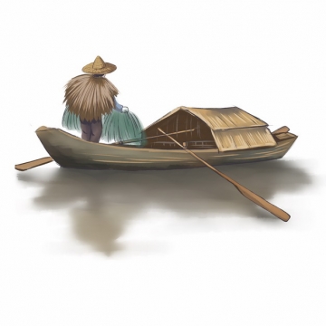 架着小船捕鱼的渔夫中国传统水墨画506830 png图片素材